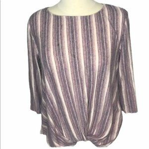 W5 Lightweight Pink/Purple Stripe Twist Hem Sweater L